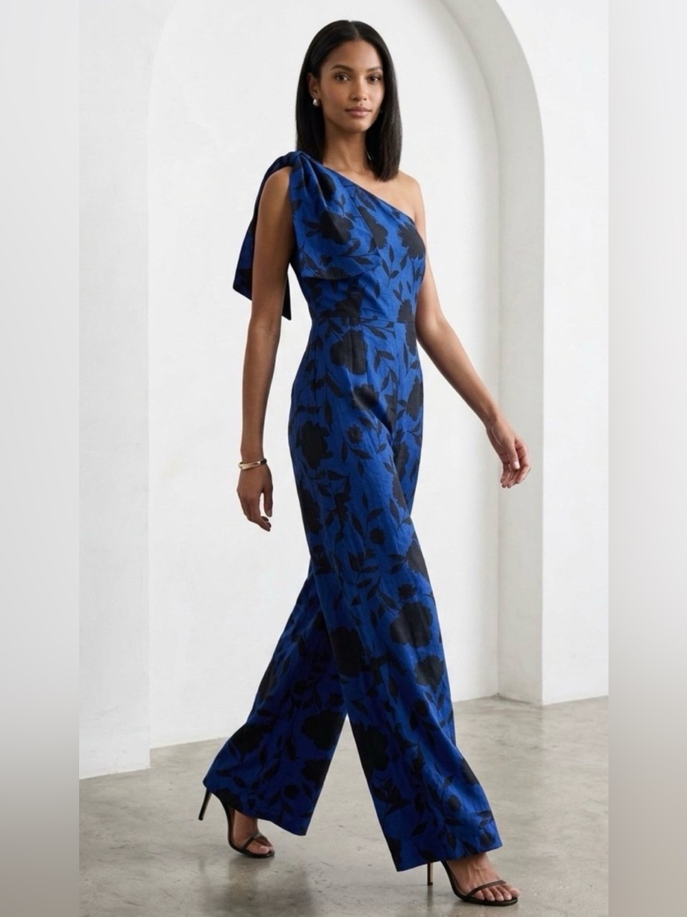 NWT Kate Spade Target Rose Linen One Shoulder Jumpsuit Blue Black Floral Size 2